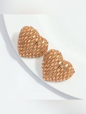 Rhinestone Heart Shape Oversized Stud Earrings! NWOT